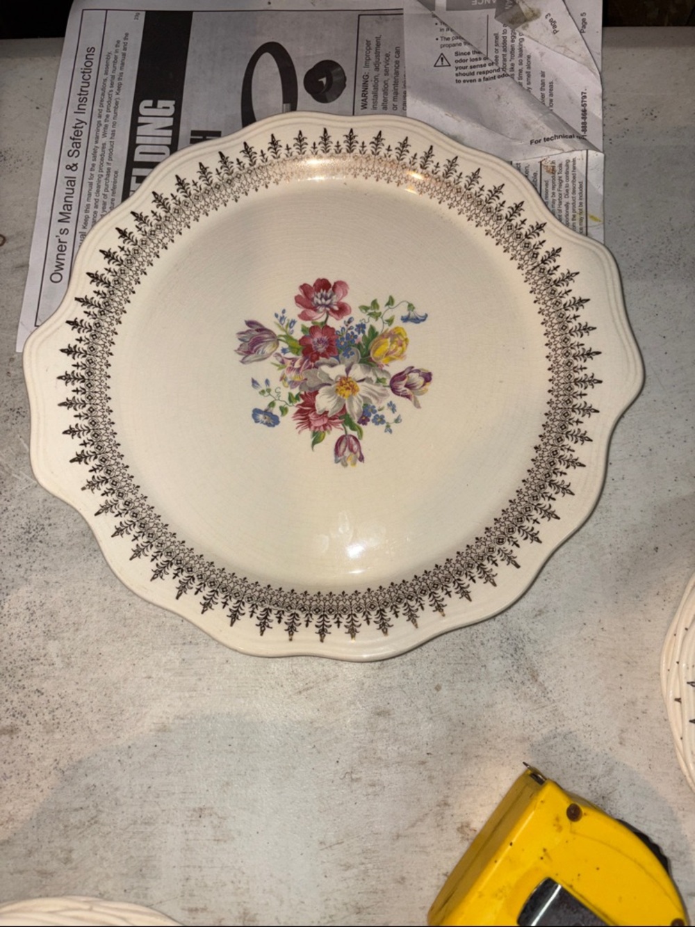 Vintage Floral French Saxon China porcelain Cake Serving Platter -